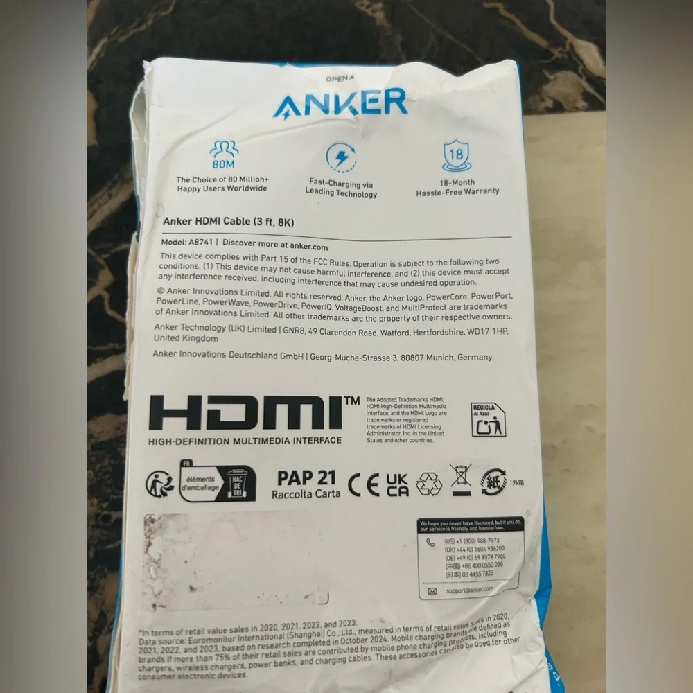 Anker Blue and White HDMI Cable Packaging